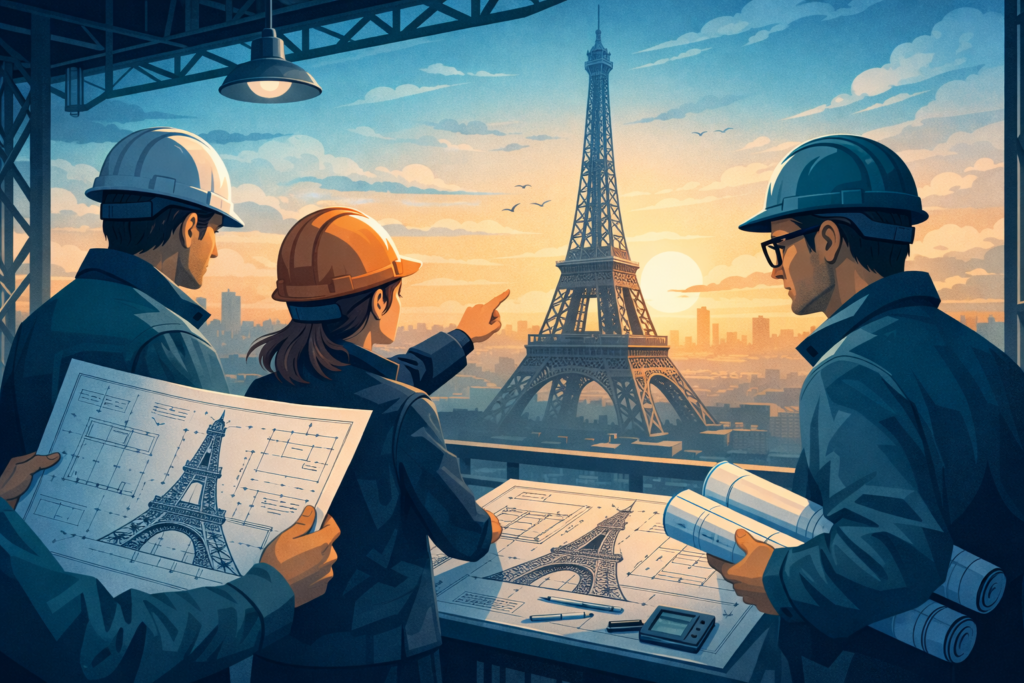 Agile engineers using Modelithe looking at the Eiffel Tower